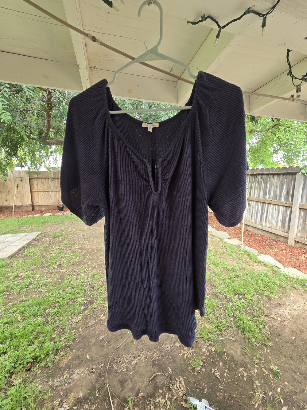 Maurices Navy Ribbed Short-Sleeve Tunic with Tie Detail